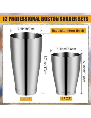 Juego de Coctelera Boston Zhehao 24 Pcs Acero Inoxidable 532ml 828ml