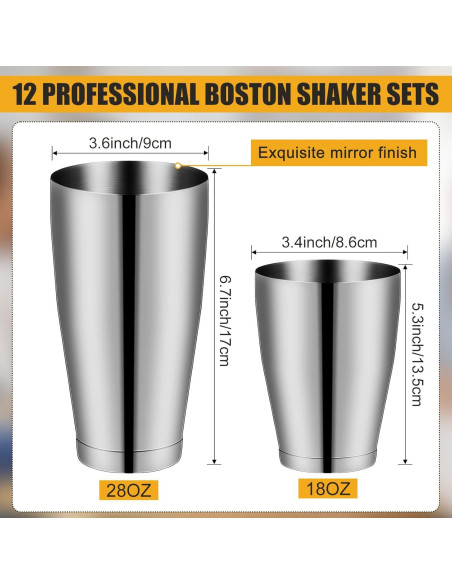 Juego de Coctelera Boston Zhehao 24 Pcs Acero Inoxidable 532ml 828ml
