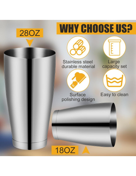 Juego de Coctelera Boston Zhehao 24 Pcs Acero Inoxidable 532ml 828ml