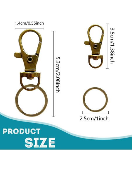 100 Ganchos de Llaveros con Anillos Giratorios Bronce DIY