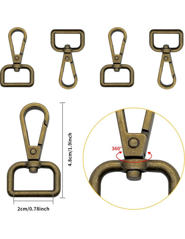 12 Ganchos Giratorios D Anillo Oubaka 48mm Bronce Antiguo
