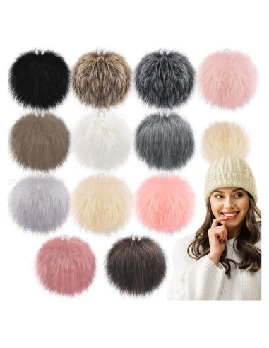 Pom Pom Grande SIQUK 12 Piezas Piel Sintética 15 cm Multicolor