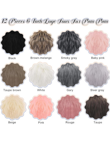 Pom Pom Grande SIQUK 12 Piezas Piel Sintética 15 cm Multicolor