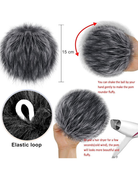 Pom Pom Grande SIQUK 12 Piezas Piel Sintética 15 cm Multicolor