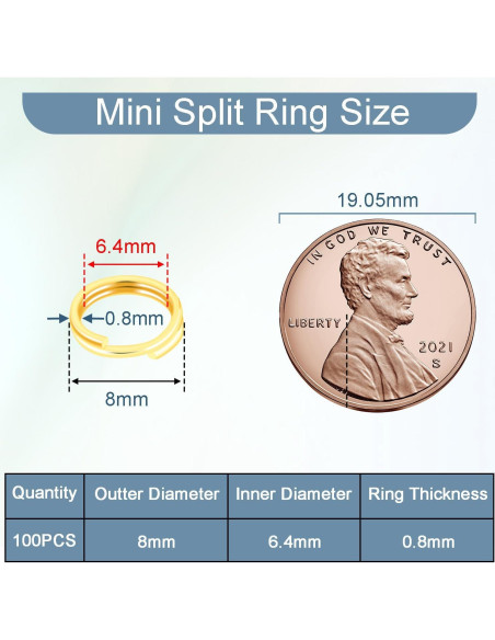 100 Anillos Divididos de Doble Bucle CooBigo 8mm Dorado