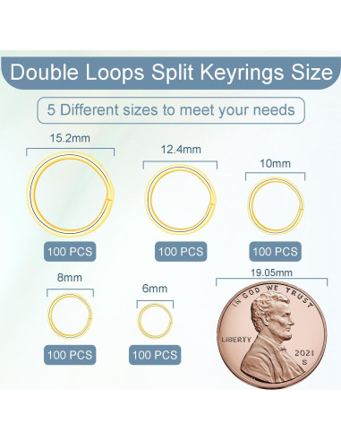 100 Anillos Divididos de Doble Bucle CooBigo 8mm Dorado