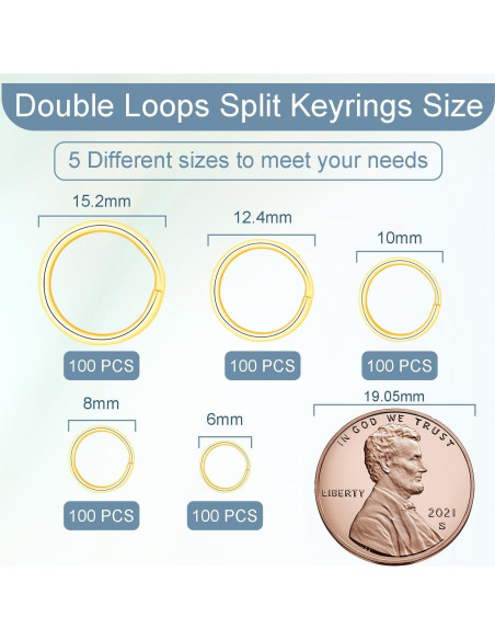 100 Anillos Divididos de Doble Bucle CooBigo 8mm Dorado