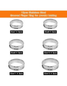 Anillos de Acero Inoxidable Oubaka 18pcs 6 Tamaños 8mm Ancho 2