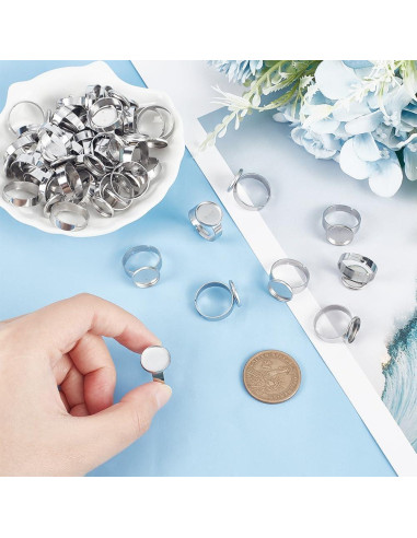 50 Bases de Anillo Ajustables UNICRAFTALE Acero Inoxidable 12mm