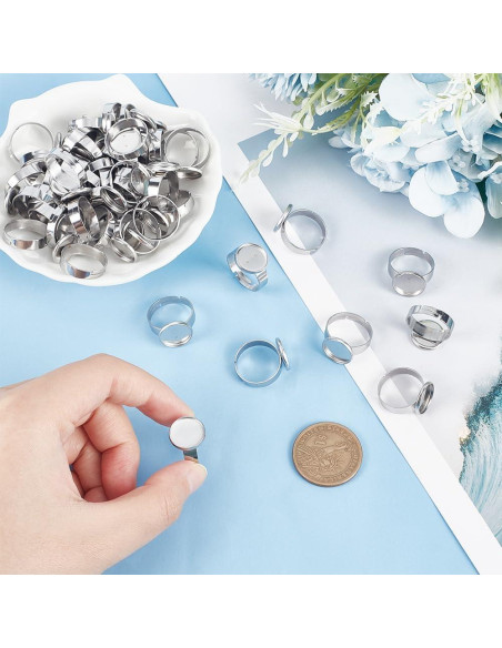 50 Bases de Anillo Ajustables UNICRAFTALE Acero Inoxidable 12mm