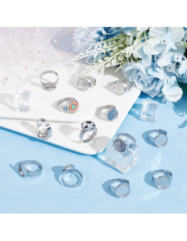 50 Bases de Anillo Ajustables UNICRAFTALE Acero Inoxidable 12mm