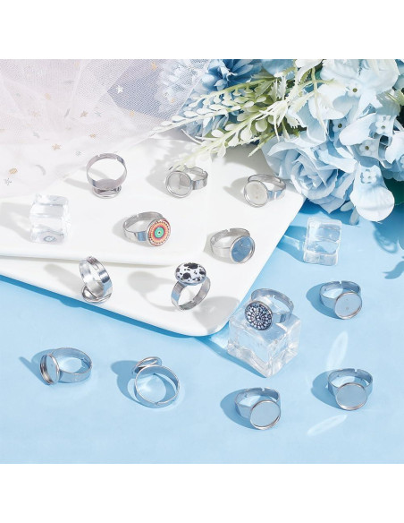 50 Bases de Anillo Ajustables UNICRAFTALE Acero Inoxidable 12mm