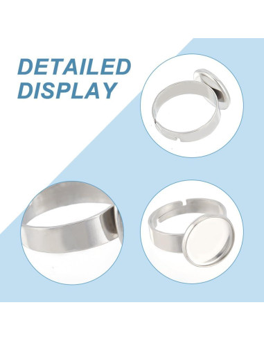 50 Bases de Anillo Ajustables UNICRAFTALE Acero Inoxidable 12mm