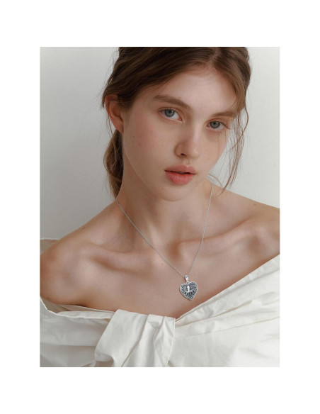 Collar de Plata Esterlina 925 con Medallón Corazón para Mujeres