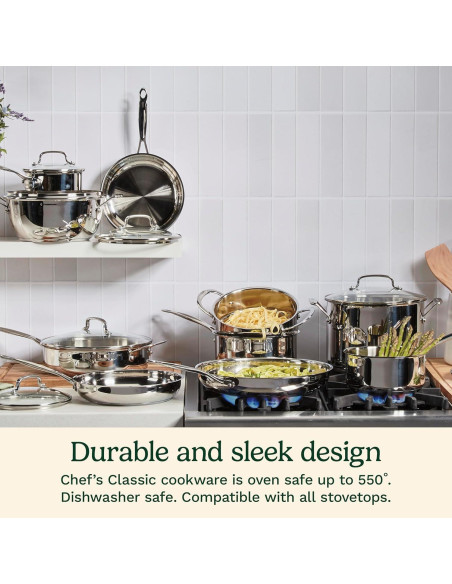 Cacerola de Acero Inoxidable Cuisinart 5.5L con Tapa y Asa