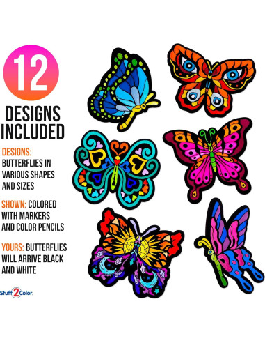 Paquete de 12 Mariposas de Terciopelo Colorables Stuff2Color