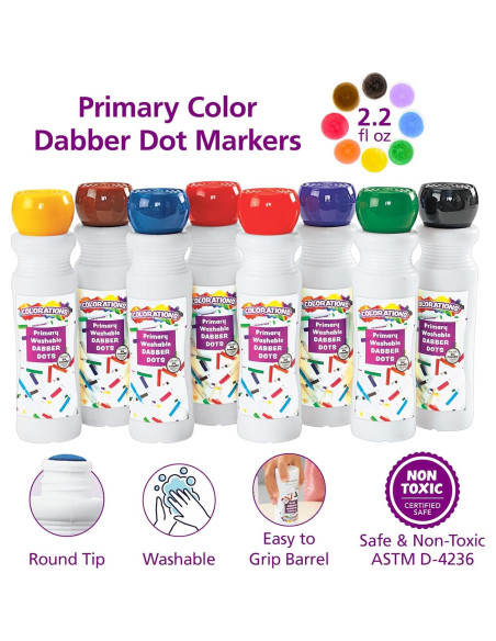 8 Marcadores Dabber Lavables No Tóxicos para Niños - Colores Primarios
