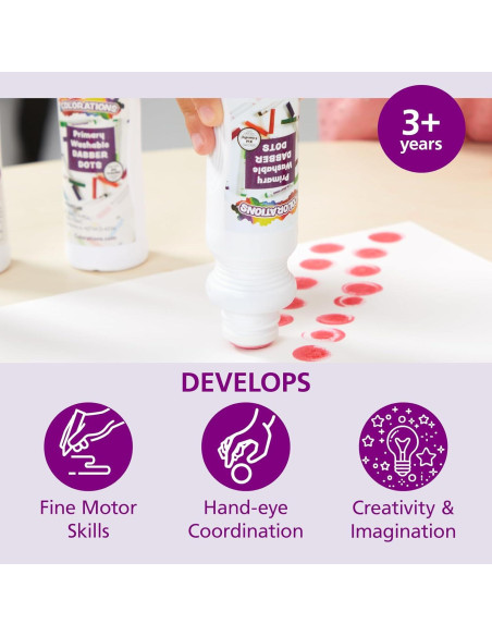 8 Marcadores Dabber Lavables No Tóxicos para Niños - Colores Primarios