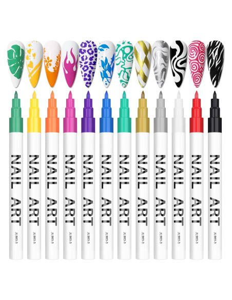 Set de 12 Lápices para Arte de Uñas Kalolary - Colores Vibrantes