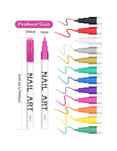 Set de 12 Lápices para Arte de Uñas Kalolary - Colores Vibrantes