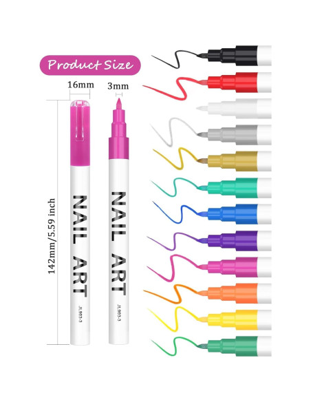 Set de 12 Lápices para Arte de Uñas Kalolary - Colores Vibrantes