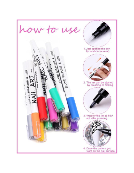 Set de 12 Lápices para Arte de Uñas Kalolary - Colores Vibrantes