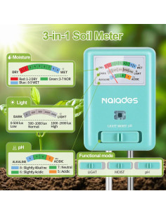 Medidor de Suelo 3 en 1 - Humedad, Luz y pH - Verde 2