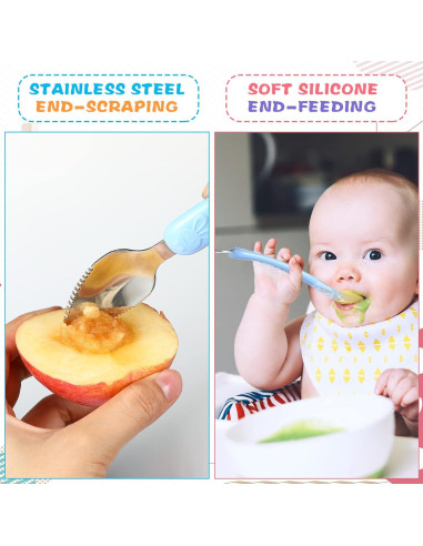 Cucharas de Silicona para Bebé Lallisa 4 Pcs Doble Cabeza