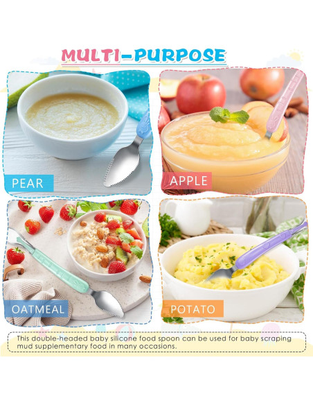 Cucharas de Silicona para Bebé Lallisa 4 Pcs Doble Cabeza