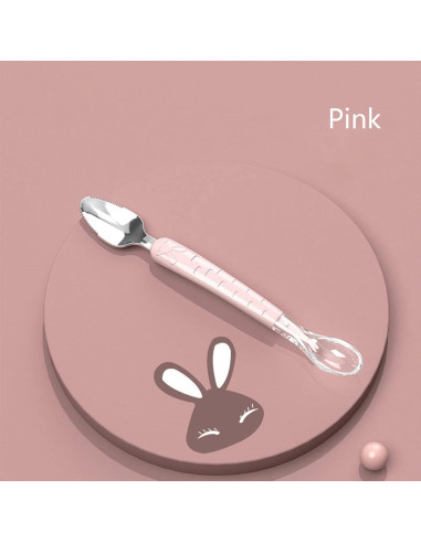 Cuchara de Silicona para Bebé OUROBOT Doble Cabeza Rosa