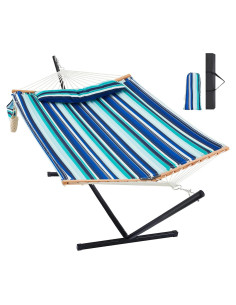 Hamaca Doble Homgava con Soporte Acero 217kg Rayas Azules
