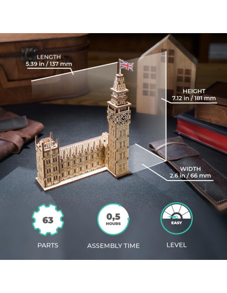 Rompecabezas 3D Big Ben UGEARS - Modelo de Madera 63 Pcs