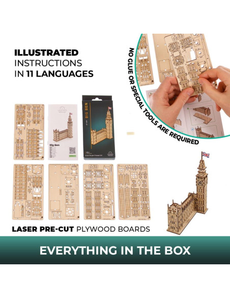 Rompecabezas 3D Big Ben UGEARS - Modelo de Madera 63 Pcs