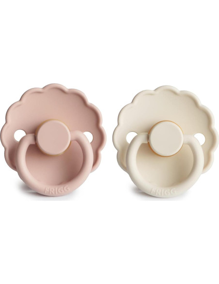 Chupete de Goma Natural FRIGG Daisy 0-6 Meses 2-Pack Rosa/Crema