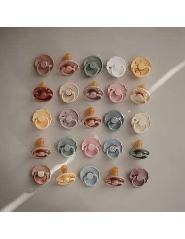 Chupete de Goma Natural FRIGG Daisy 0-6 Meses 2-Pack Rosa/Crema