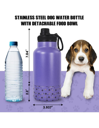 Botella de Agua Portátil para Perros AGH 946ml con Tazón Morado