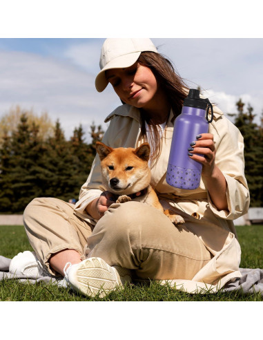 Botella de Agua Portátil para Perros AGH 946ml con Tazón Morado