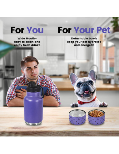 Botella de Agua Portátil para Perros AGH 946ml con Tazón Morado
