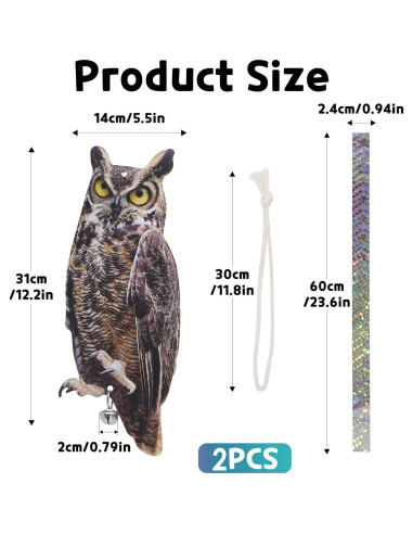 2 Paquetes Ahuyentador de Aves Búho Reflectante OffiCreative