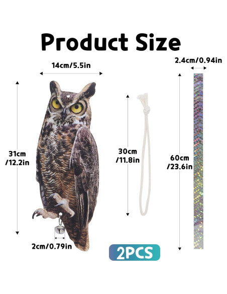 2 Paquetes Ahuyentador de Aves Búho Reflectante OffiCreative