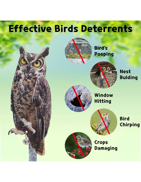 2 Paquetes Ahuyentador de Aves Búho Reflectante OffiCreative