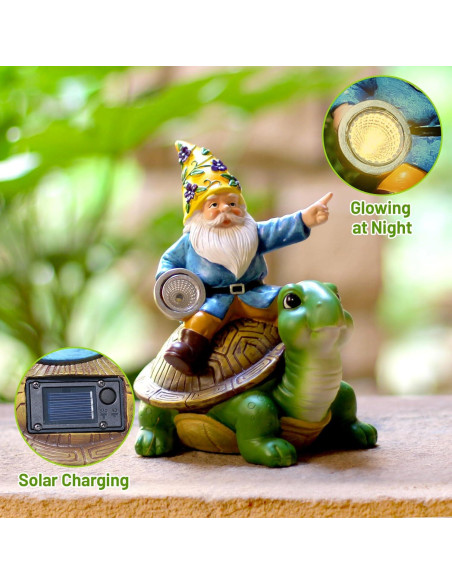 Gnomos de Jardín Solares NITOWOLF Tortuga 30.48 cm LED
