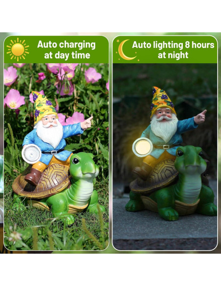 Gnomos de Jardín Solares NITOWOLF Tortuga 30.48 cm LED