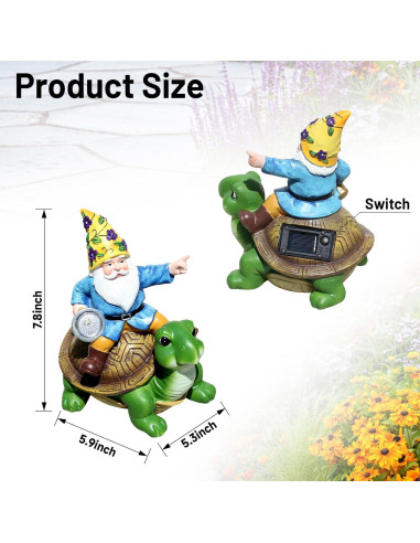 Gnomos de Jardín Solares NITOWOLF Tortuga 30.48 cm LED
