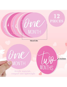 Tarjetas Mensuales de Hitos para Bebés Whaline Rosa 10 cm 2