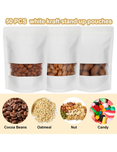 50 Bolsas Reutilizables Blisstime Kraft con Ventana 9.9x14.9cm