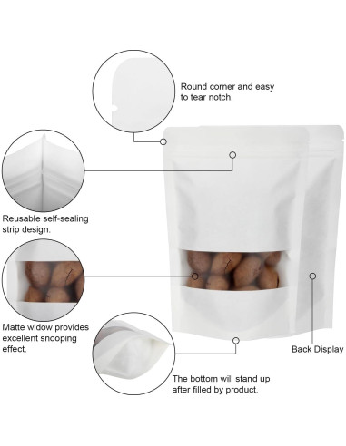 50 Bolsas Reutilizables Blisstime Kraft con Ventana 9.9x14.9cm