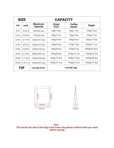 Bolsas de Pie Reutilizables FireKylin 100 Piezas 8.9x14 cm