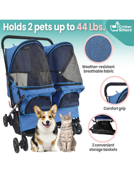 Carrito Doble para Mascotas Critter Sitters Azul 20 kg