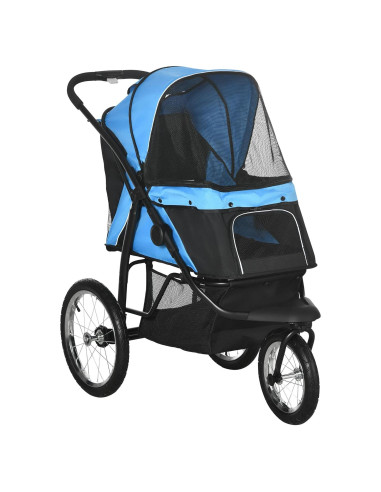 Carrito Plegable para Mascotas PawHut Azul 3 Ruedas 10.89 kg